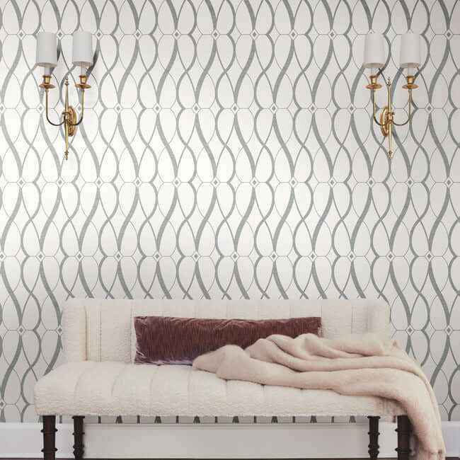 Graceful Geo White & Silver Wallpaper - York Wallcoverings - MD7173 - York Wallcoverings Wallpaper