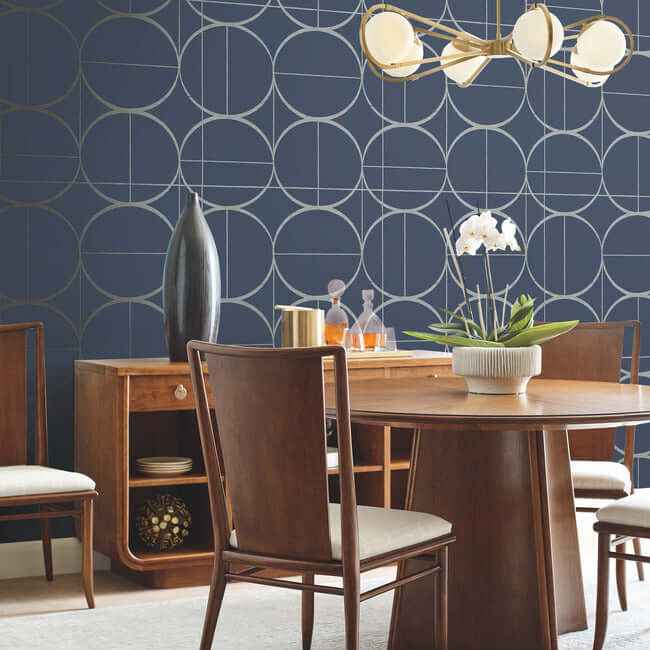 Sun Circles Blue & Silver Wallpaper - York Wallcoverings - MD7204 - York Wallcoverings Wallpaper