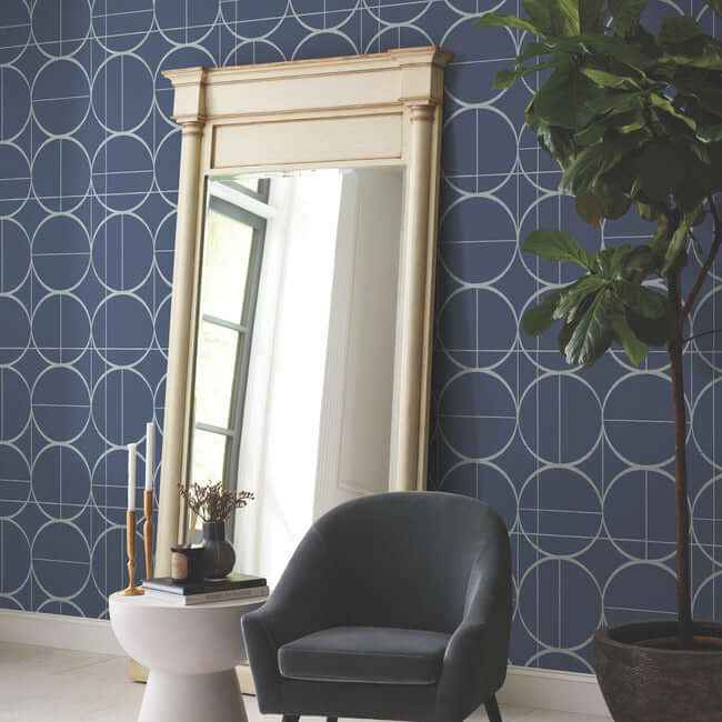 Sun Circles Blue & Silver Wallpaper - York Wallcoverings - MD7204 - York Wallcoverings Wallpaper