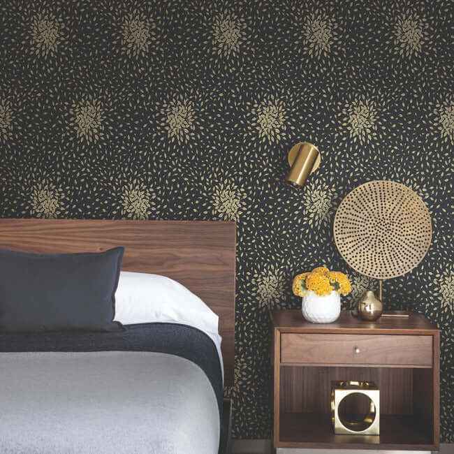 Petite Leaves Black & Gold Wallpaper - York Wallcoverings - MD7102 - York Wallcoverings Wallpaper
