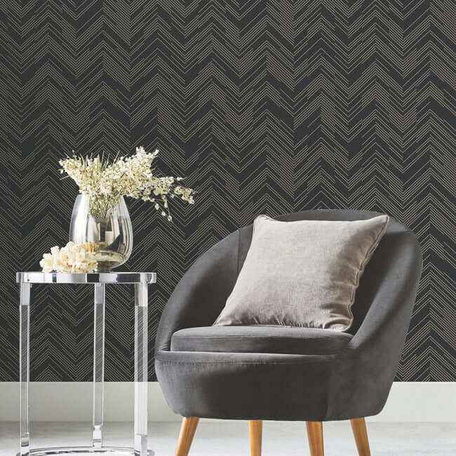 Polished Chevron Black & Gold Wallpaper - York Wallcoverings - MD7221 - York Wallcoverings Wallpaper