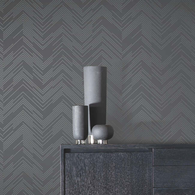 polished-chevron-charcoal-silver-wallpaper-york-wallcoverings-md7226 - York Wallcoverings Wallpaper