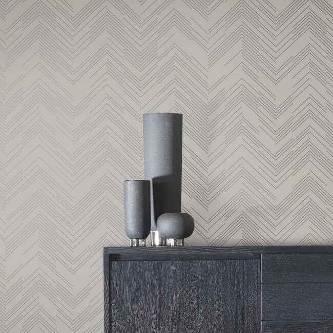 Polished Chevron Taupe & Silver Wallpaper - York Wallcoverings - MD7227 - York Wallcoverings Wallpaper