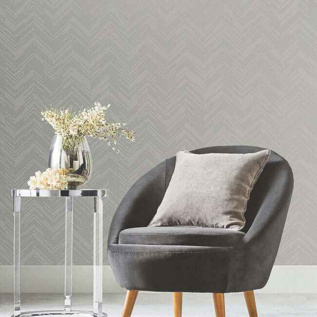 Polished Chevron Taupe & Silver Wallpaper - York Wallcoverings - MD7227 - York Wallcoverings Wallpaper