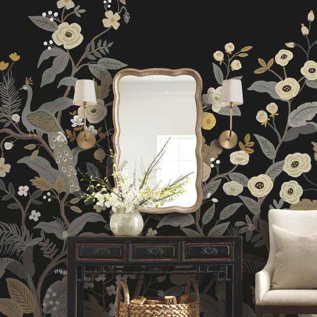 Peacock Black Wall Mural - York Wallcoverings - RP7399M - York Wallcoverings Wallpaper