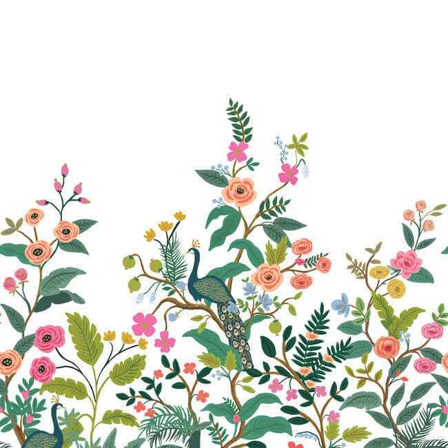 Peacock White Wall Mural - York Wallcoverings - RP7397M