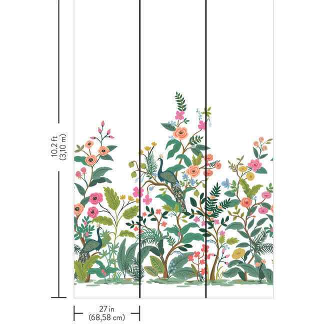 Peacock White Wall Mural - York Wallcoverings - RP7397M - York Wallcoverings Wallpaper