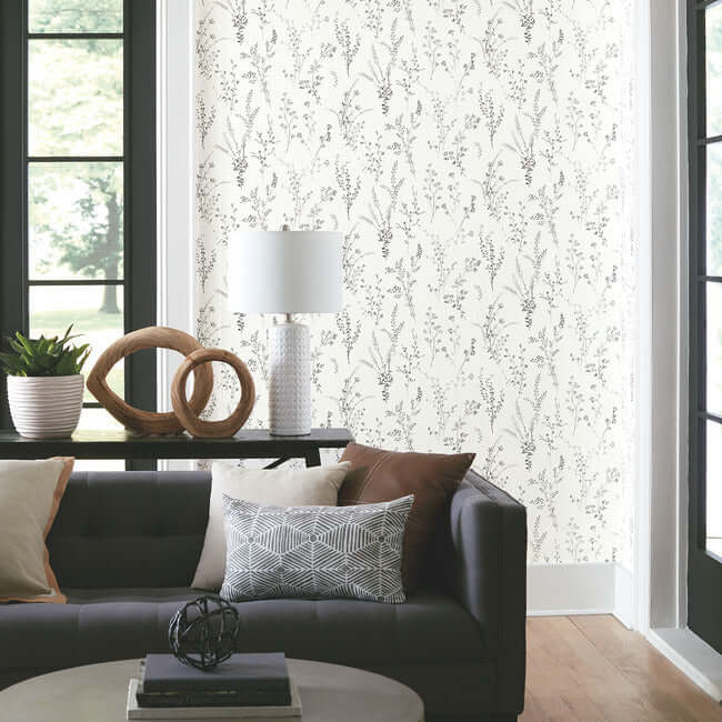 wildflower-sprigs-peel-and-stick-wallpaper-black-white-york-wallcoverings-psw1522rl - York Wallcoverings Wallpaper