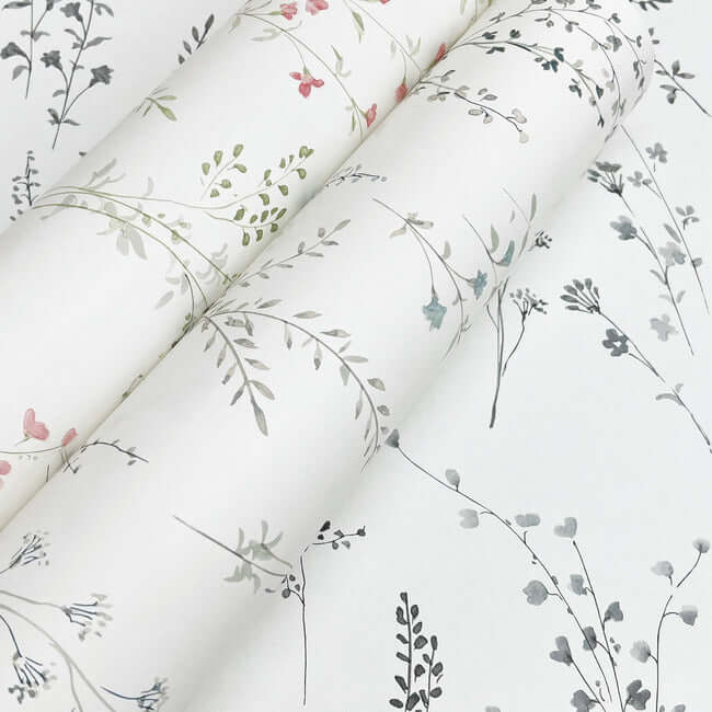 wildflower-sprigs-peel-and-stick-wallpaper-black-white-york-wallcoverings-psw1522rl - York Wallcoverings Wallpaper