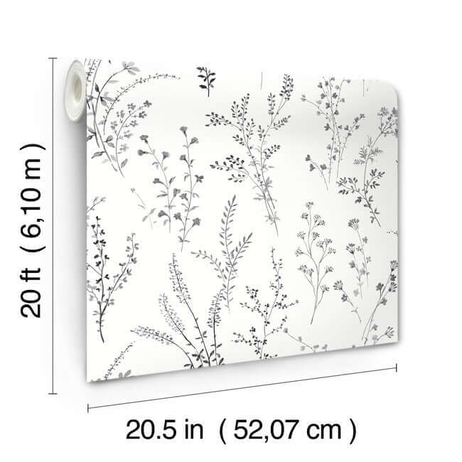 wildflower-sprigs-peel-and-stick-wallpaper-black-white-york-wallcoverings-psw1522rl - York Wallcoverings Wallpaper