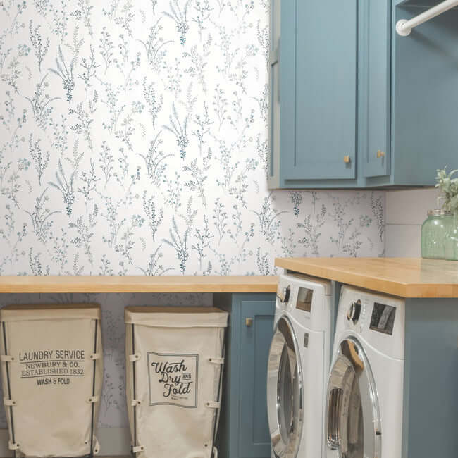 wildflower-sprigs-peel-and-stick-wallpaper-bluegreen-york-wallcoverings-psw1523rl - York Wallcoverings Wallpaper