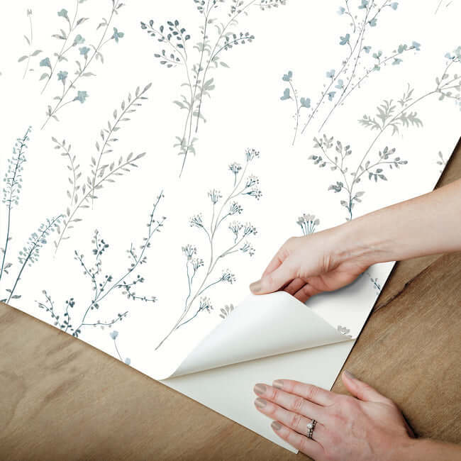 wildflower-sprigs-peel-and-stick-wallpaper-bluegreen-york-wallcoverings-psw1523rl - York Wallcoverings Wallpaper