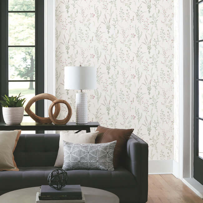 wildflower-sprigs-peel-and-stick-wallpaper-pinkgreengrey-york-wallcoverings-psw1524rl - York Wallcoverings Wallpaper