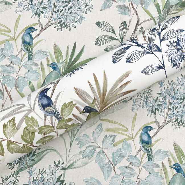 Handpainted Songbird Green & Blue Peel & Stick Wallpaper - York Wallcoverings - PSW1518RL - York Wallcoverings Wallpaper