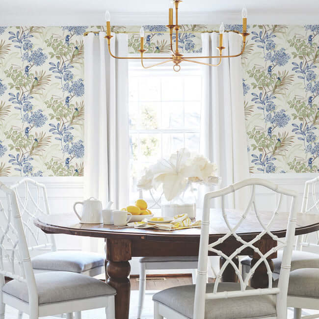 handpainted-songbird-peel-and-stick-wallpaper-greenblue-york-wallcoverings-psw1518rl - York Wallcoverings Wallpaper