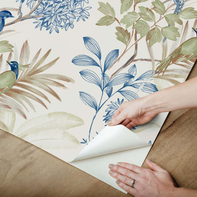 handpainted-songbird-peel-and-stick-wallpaper-greenblue-york-wallcoverings-psw1518rl - York Wallcoverings Wallpaper