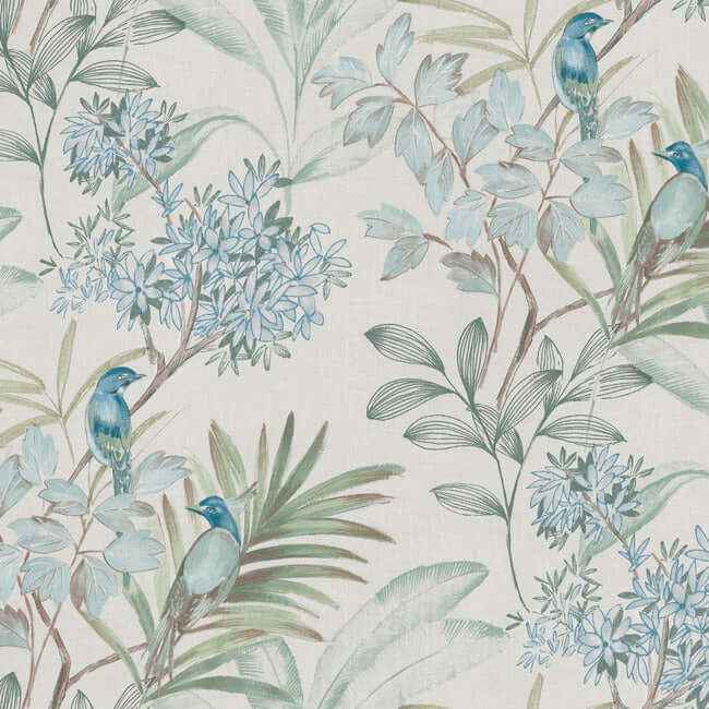 Handpainted Songbird Turquiose Peel & Stick Wallpaper - York Wallcoverings - PSW1517RL - York Wallcoverings Wallpaper