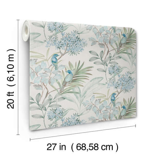 handpainted-songbird-peel-and-stick-wallpaper-turquiose-york-wallcoverings-psw1517rl - York Wallcoverings Wallpaper