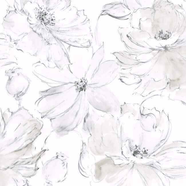 Floral Dreams Grey Peel & Stick Wallpaper - York Wallcoverings - PSW1530RL
