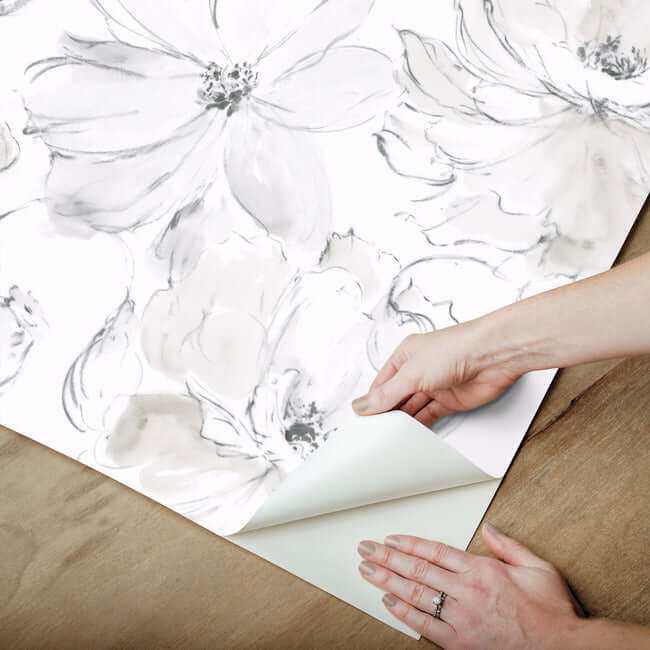 floral-dreams-peel-and-stick-wallpaper-grey-mix-york-wallcoverings-psw1530rl - York Wallcoverings Wallpaper