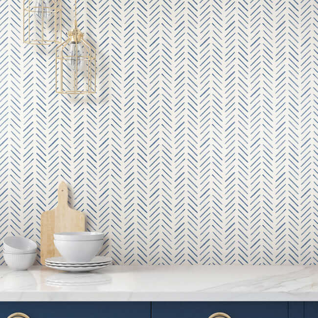 painted-herringbone-peel-and-stick-wallpaper-navy-york-wallcoverings-psw1526rl - York Wallcoverings Wallpaper
