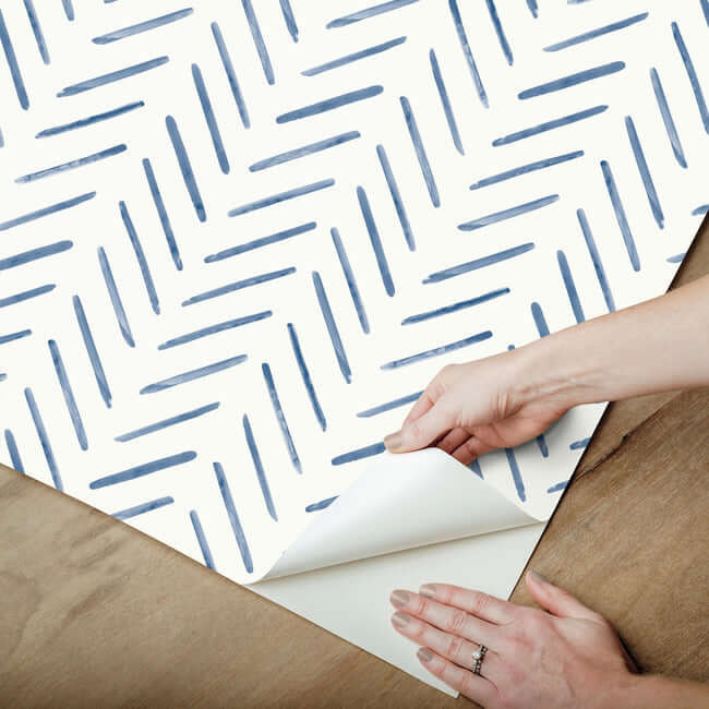 painted-herringbone-peel-and-stick-wallpaper-navy-york-wallcoverings-psw1526rl - York Wallcoverings Wallpaper