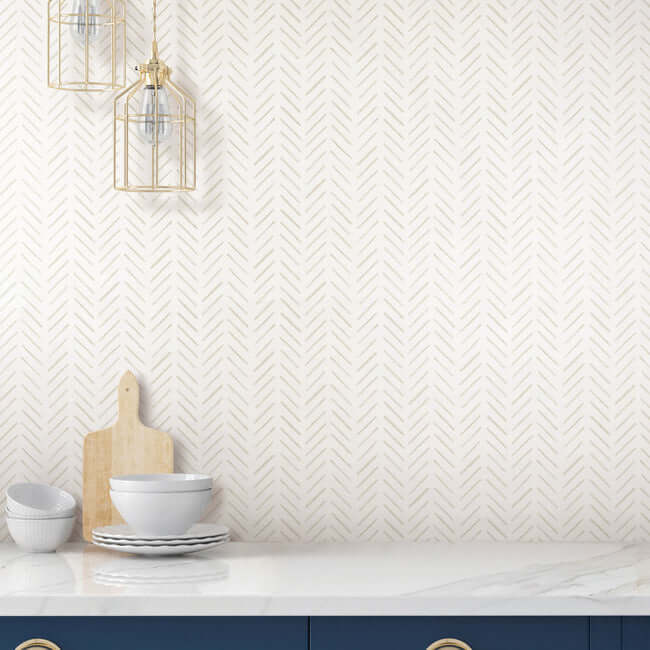 painted-herringbone-peel-and-stick-wallpaper-sand-york-wallcoverings-psw1529rl - York Wallcoverings Wallpaper