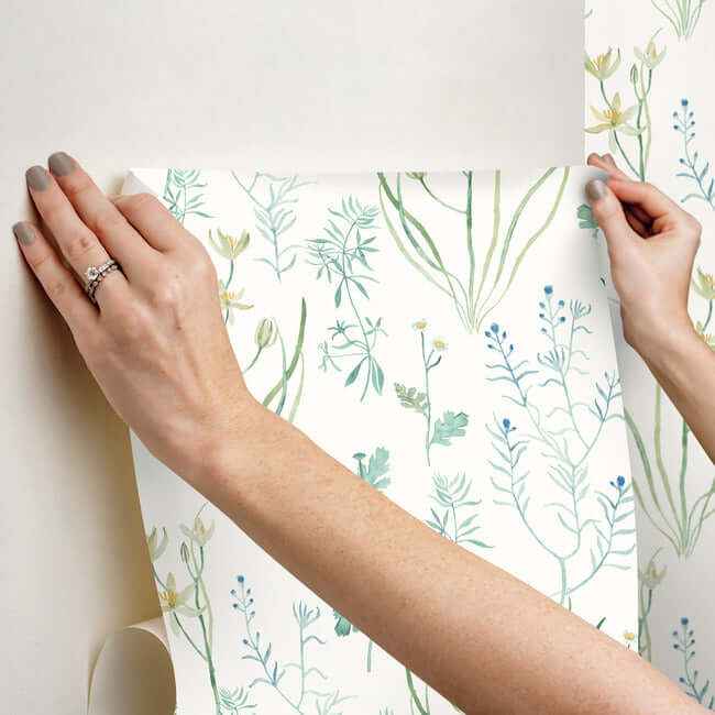 Alpine Botanical Blue Peel & Stick Wallpaper - York Wallcoverings - PSW1520RL - York Wallcoverings Wallpaper