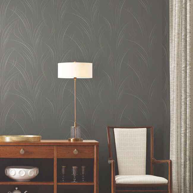 Graceful Wisp Charcoal Wallpaper - York Wallcoverings - EV3936 - York Wallcoverings Wallpaper