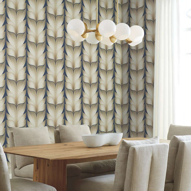 lotus-light-stripe-navy-wallpaper-york-wallcoverings-ev3956 - York Wallcoverings Wallpaper