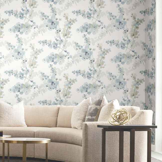 Blossom Fling Blue Wallpaper - York Wallcoverings - EV3974 - York Wallcoverings Wallpaper