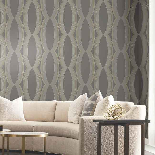 Progression Ogee Charcoal Wallpaper - York Wallcoverings - EV3986 - York Wallcoverings Wallpaper