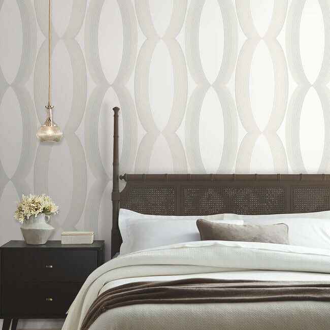 Progression Ogee White Wallpaper - York Wallcoverings - EV3981 - York Wallcoverings Wallpaper