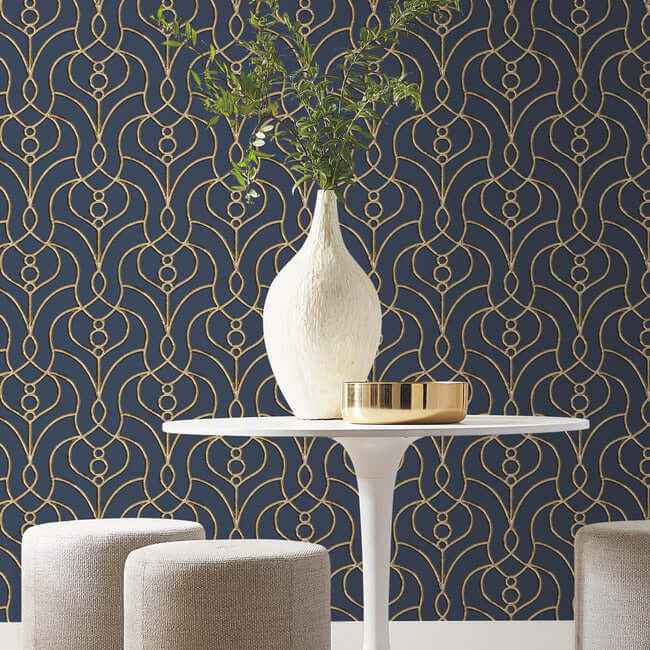 Divine Trellis Navy Wallpaper - York Wallcoverings - EV3946 - York Wallcoverings Wallpaper