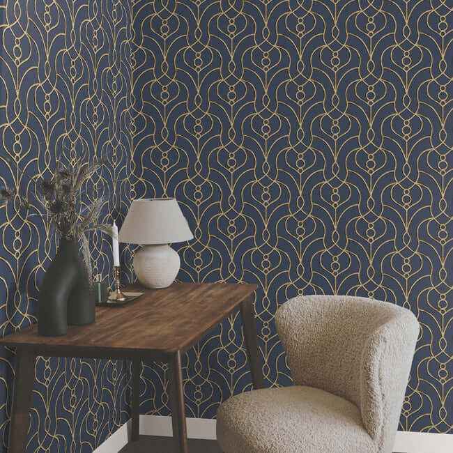 Divine Trellis Navy Wallpaper - York Wallcoverings - EV3946 - York Wallcoverings Wallpaper
