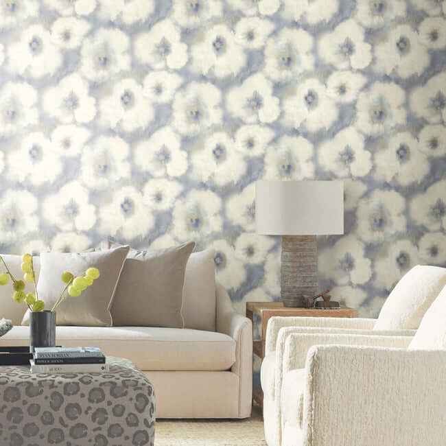 Blended Floral Blue Wallpaper - York Wallcoverings - EV3964 - York Wallcoverings Wallpaper