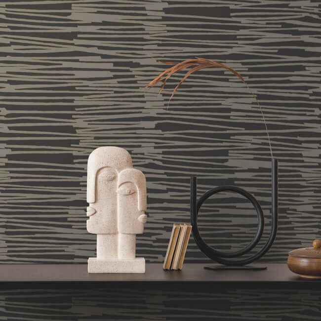 Water Reed Thatch Black & Gold Wallpaper - York Wallcoverings - AG2095 - York Wallcoverings Wallpaper