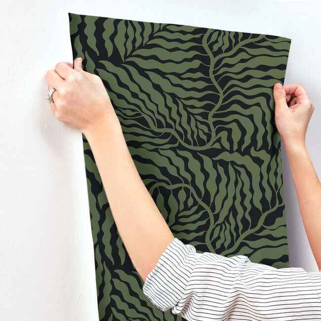 Fern Fronds Black & Green Wallpaper - York Wallcoverings - AG2061 - York Wallcoverings Wallpaper
