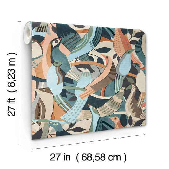 Fauvist Flock Coral & Aqua Wallpaper - York Wallcoverings - AG2016 - York Wallcoverings Wallpaper