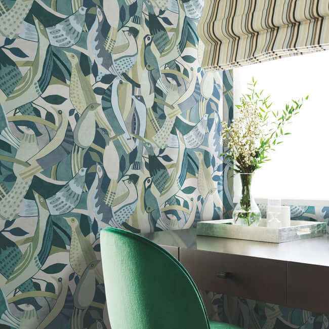 Fauvist Flock Green Wallpaper - York Wallcoverings - AG2017 - York Wallcoverings Wallpaper