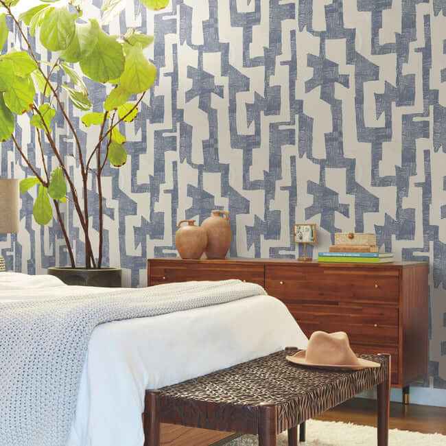 Modern Tribal Almond & Navy Wallpaper - York Wallcoverings - AG2104