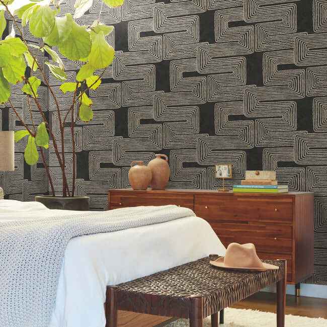 Zulu Thread Black & Gold Wallpaper - York Wallcoverings - AG2032 - York Wallcoverings Wallpaper