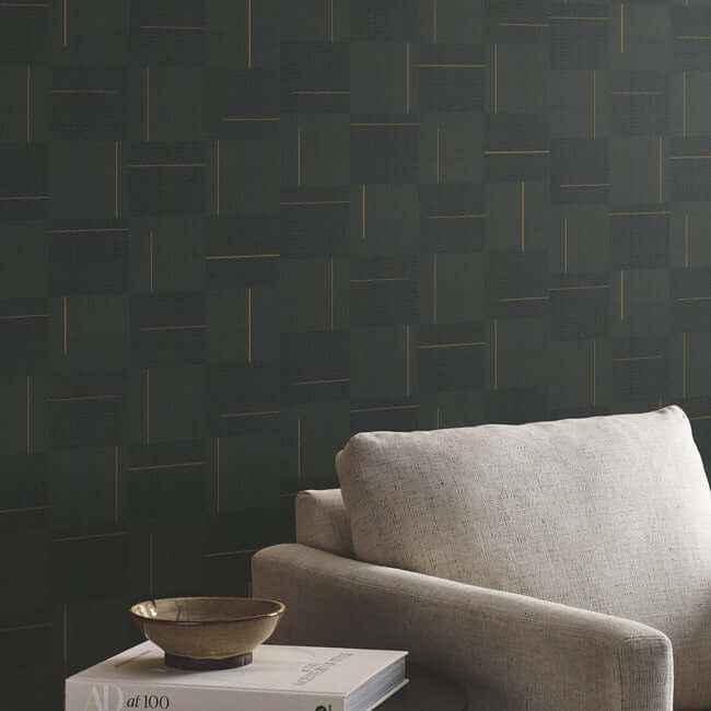 Geo Block Weave Black Wallpaper - York Wallcoverings - SI24905 - York Wallcoverings Wallpaper