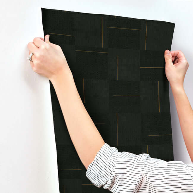 geo-block-weave-wallpaper-black-york-wallcoverings-si24905 - York Wallcoverings Wallpaper