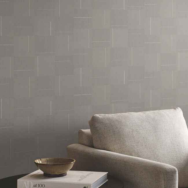 Geo Block Weave Taupe Wallpaper - York Wallcoverings - SI24903 - York Wallcoverings Wallpaper