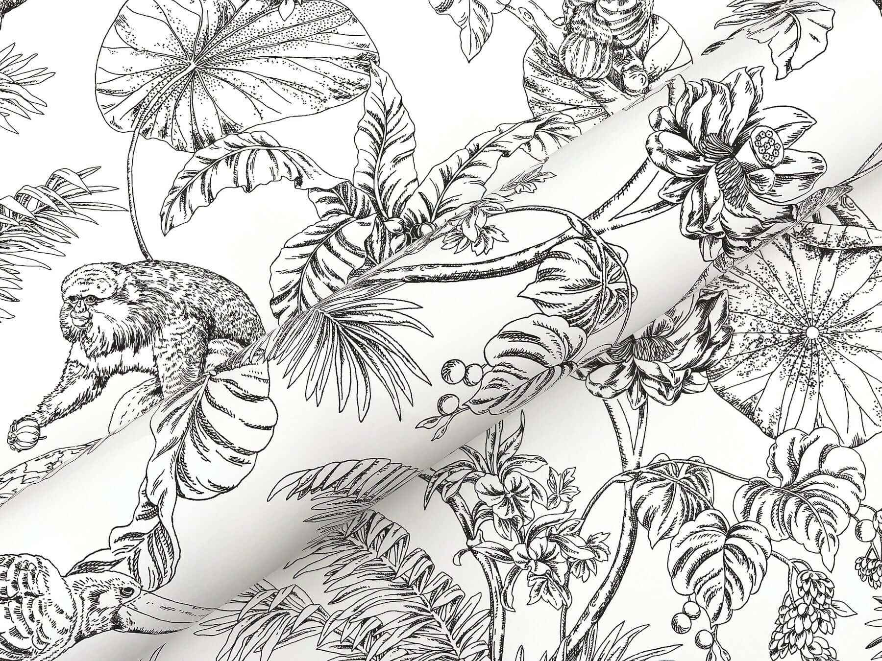 Tropical Sketch Toile Black Wallpaper - York Wallcoverings - RT7841 - York Wallcoverings Wallpaper