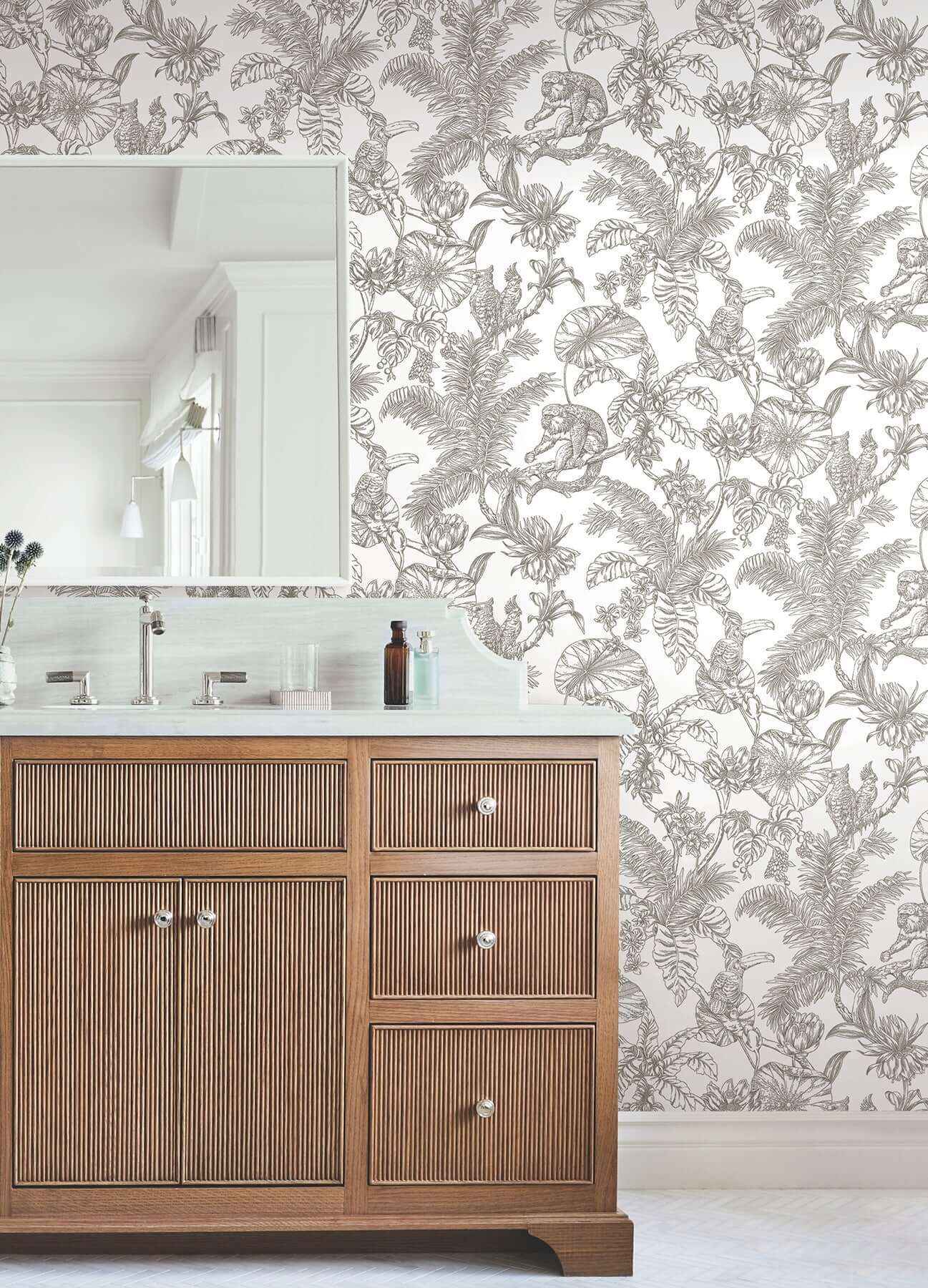 Tropical Sketch Toile Brown Wallpaper - York Wallcoverings - RT7843 - York Wallcoverings Wallpaper