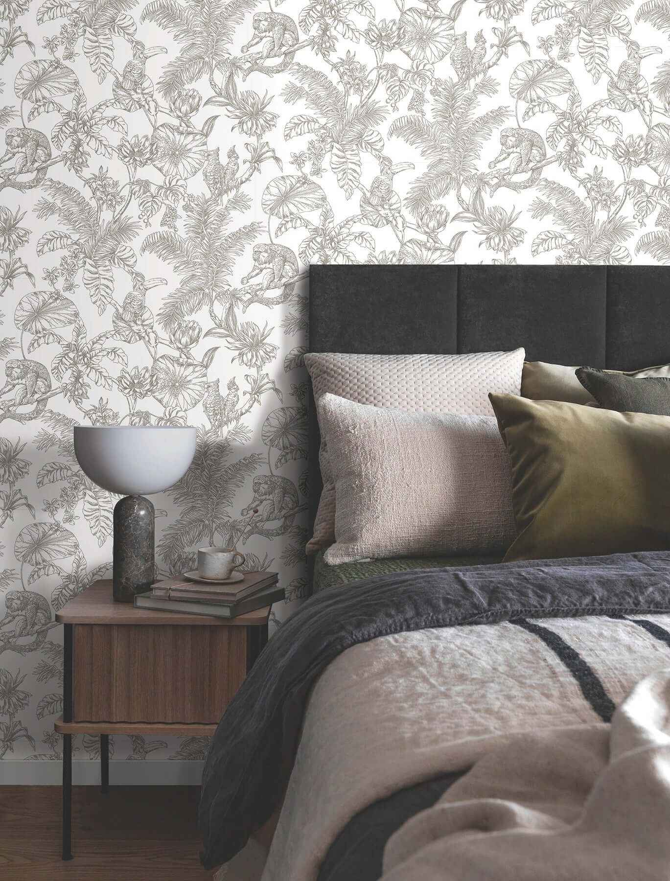 Tropical Sketch Toile Brown Wallpaper - York Wallcoverings - RT7843 - York Wallcoverings Wallpaper