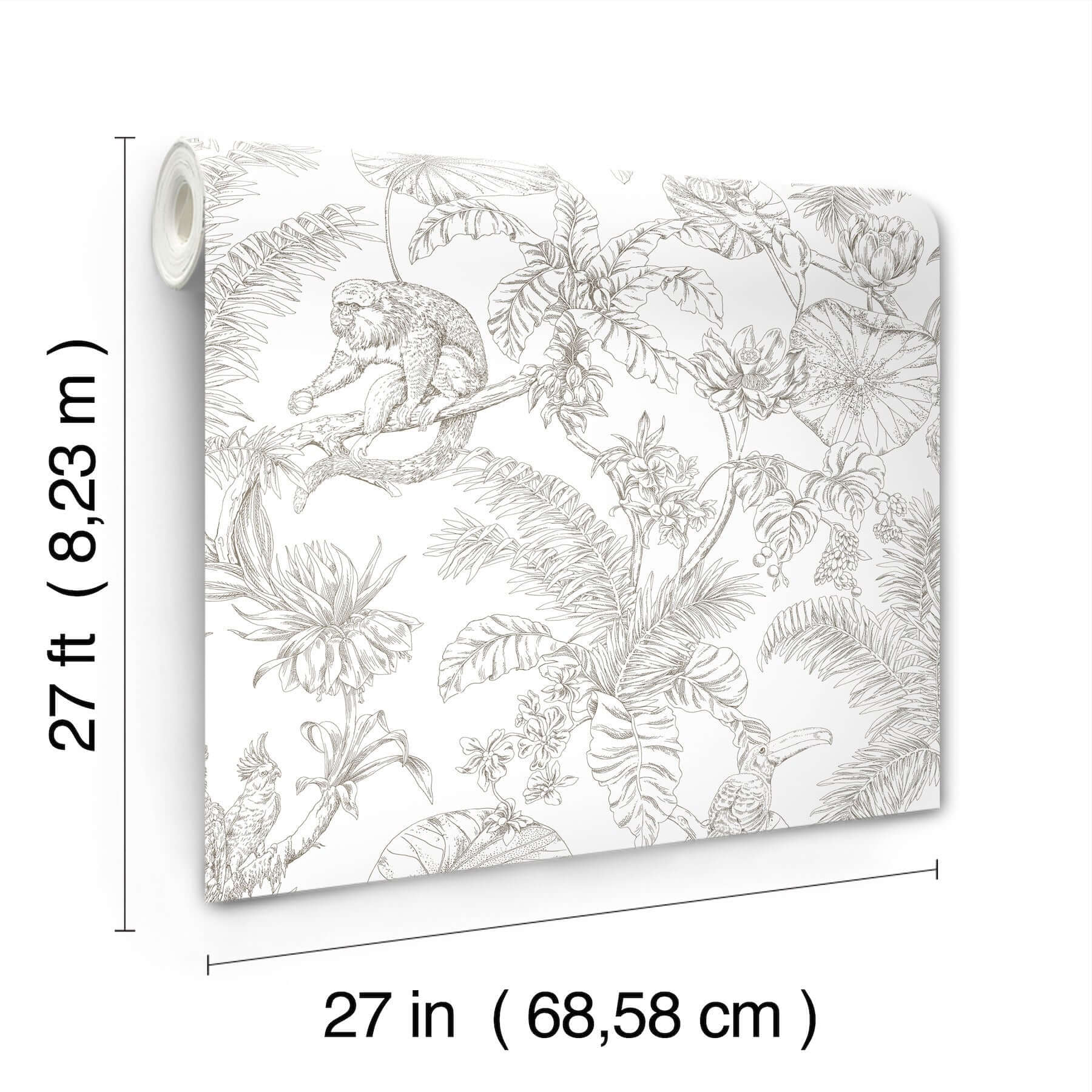 tropical-sketch-toile-wallpaper-brown-york-wallcoverings-rt7843 - York Wallcoverings Wallpaper