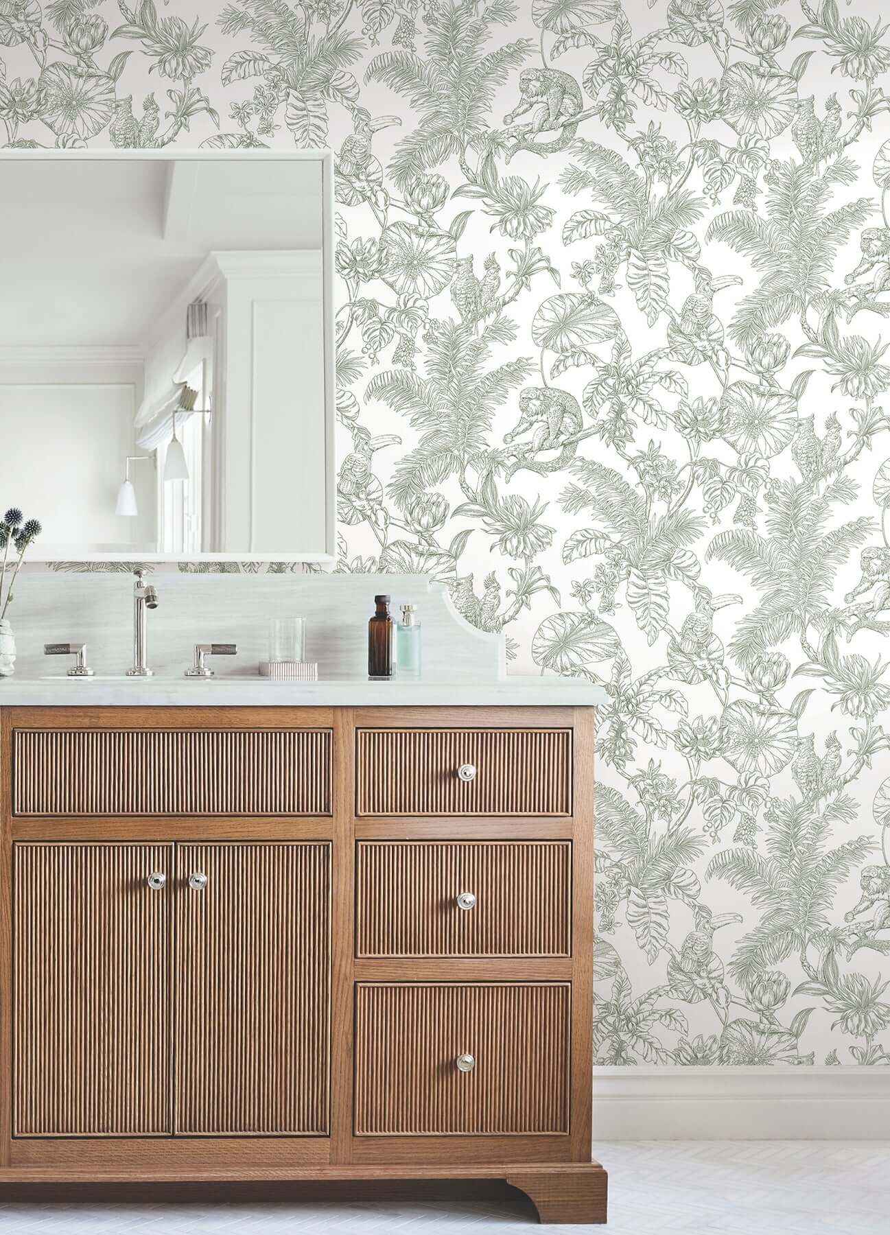 Tropical Sketch Toile Forest Wallpaper - York Wallcoverings - RT7842 - York Wallcoverings Wallpaper